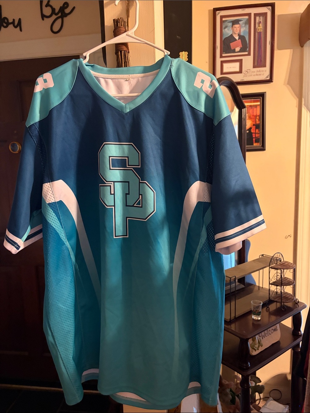 Youth Teal & Navy Athletic Jersey Top - SP Logo